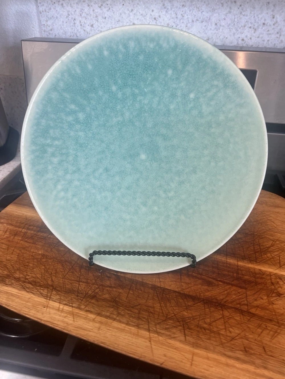 Jars France Handmade Green Mottled Ceramic Round Glossy Plate